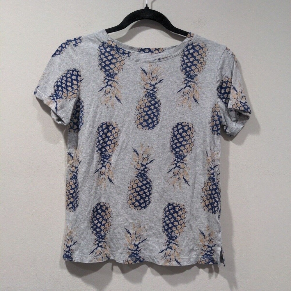 Postmark by Anthropologie Women's Pineapple Tee Size XS Gray Blue Cotton Modal